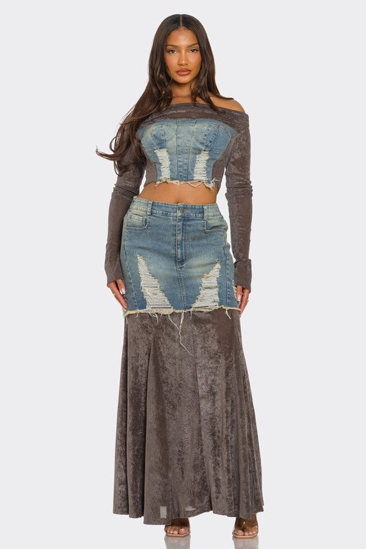 ★overdue flair★ VELVET DENIM SKIRT_NAVY Designer fashion, Seoul-fully created | W Concept