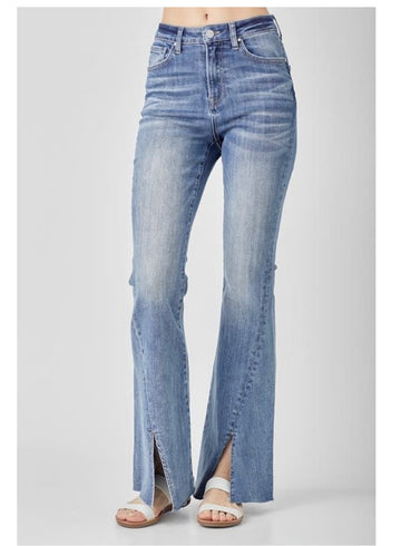 Risen High Rise Twisted Hem Flare Jeans