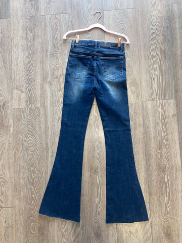 Risen Dark Wash Slit Side Wide Leg High Waist Denim Jeans