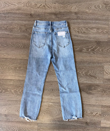 Risen High Rise Distressed Hem Straight Leg Jean