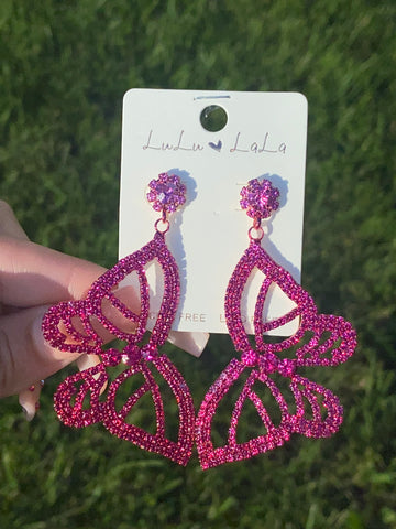 LuLu LaLa Hot Pink Rhinestone Crystal Earrings