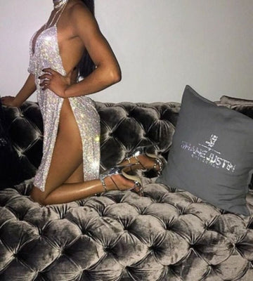 Alexandra- Crystal Rhinestone Mesh Luxe Choker Mini Dress