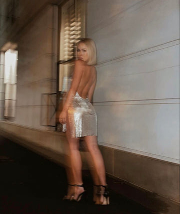 Millie- Sequins Metal Mesh Crystal Rhinestone Choker Mini Dress