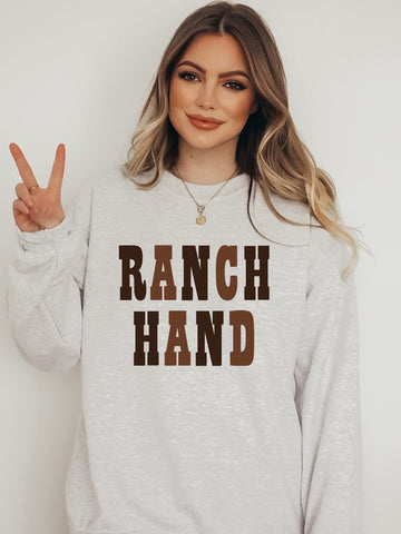 Brown Colorful Ranch Hand Graphic Crew Sweatshirt