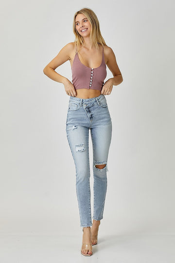 RISEN HIGH RISE CROSSOVER RELAXED SKINNY